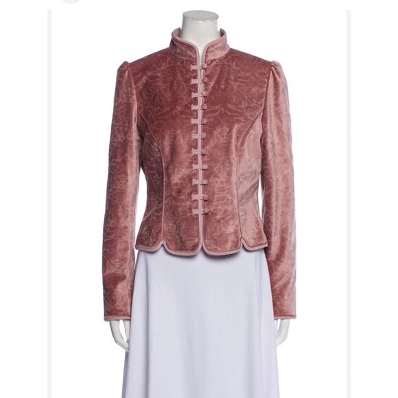ELIE TAHARI *TOVA* DUSTY ROSE VELVET VICTORIAN STYLE BUTTON DOWN JACKET TOP S/XS - Picture 1 of 16